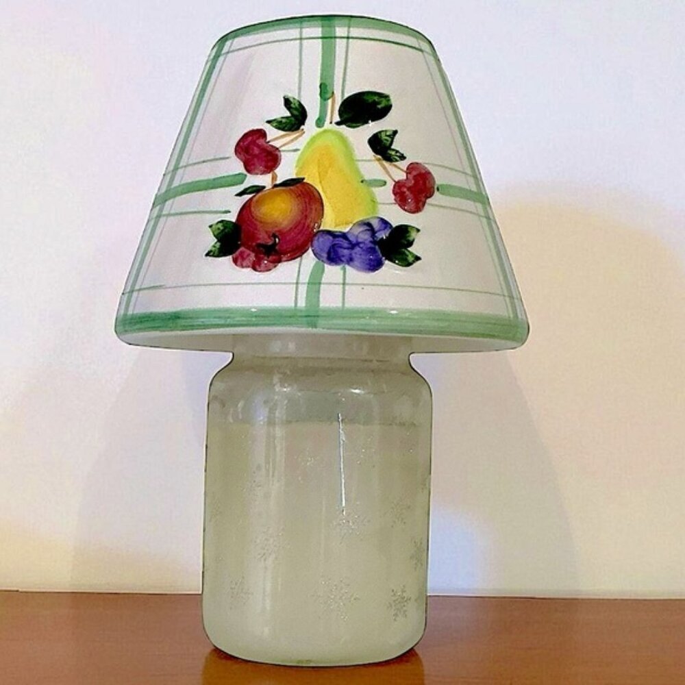 Candle Lamp Shade Topper Raised Fruit Green White Farmhouse Plaid Large 5”